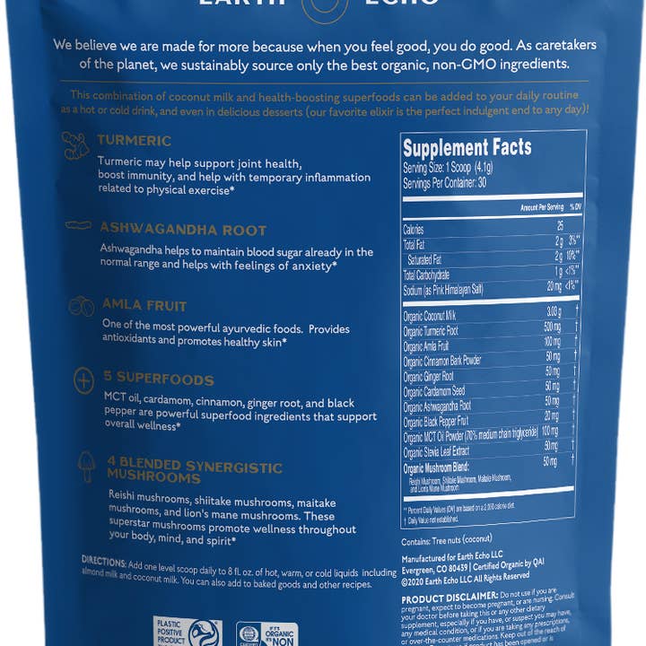 Earth Echo Foods - Wholesale Protein/Superfood Powder - Golden Bliss 30 Servings1