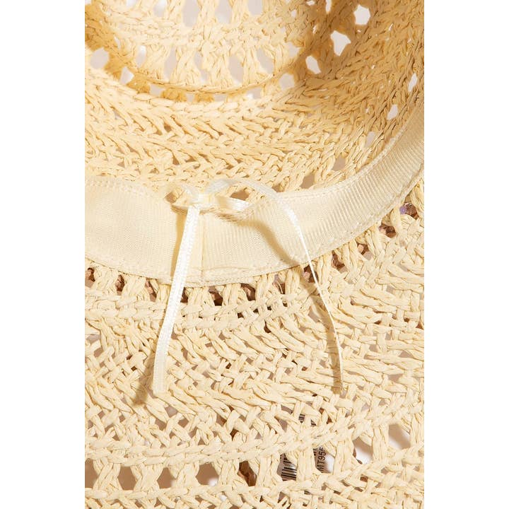 Collections by Fame Accessories - Wholesale Straw hat – women's - Intricate Woven Western Fedora Straw Hat3