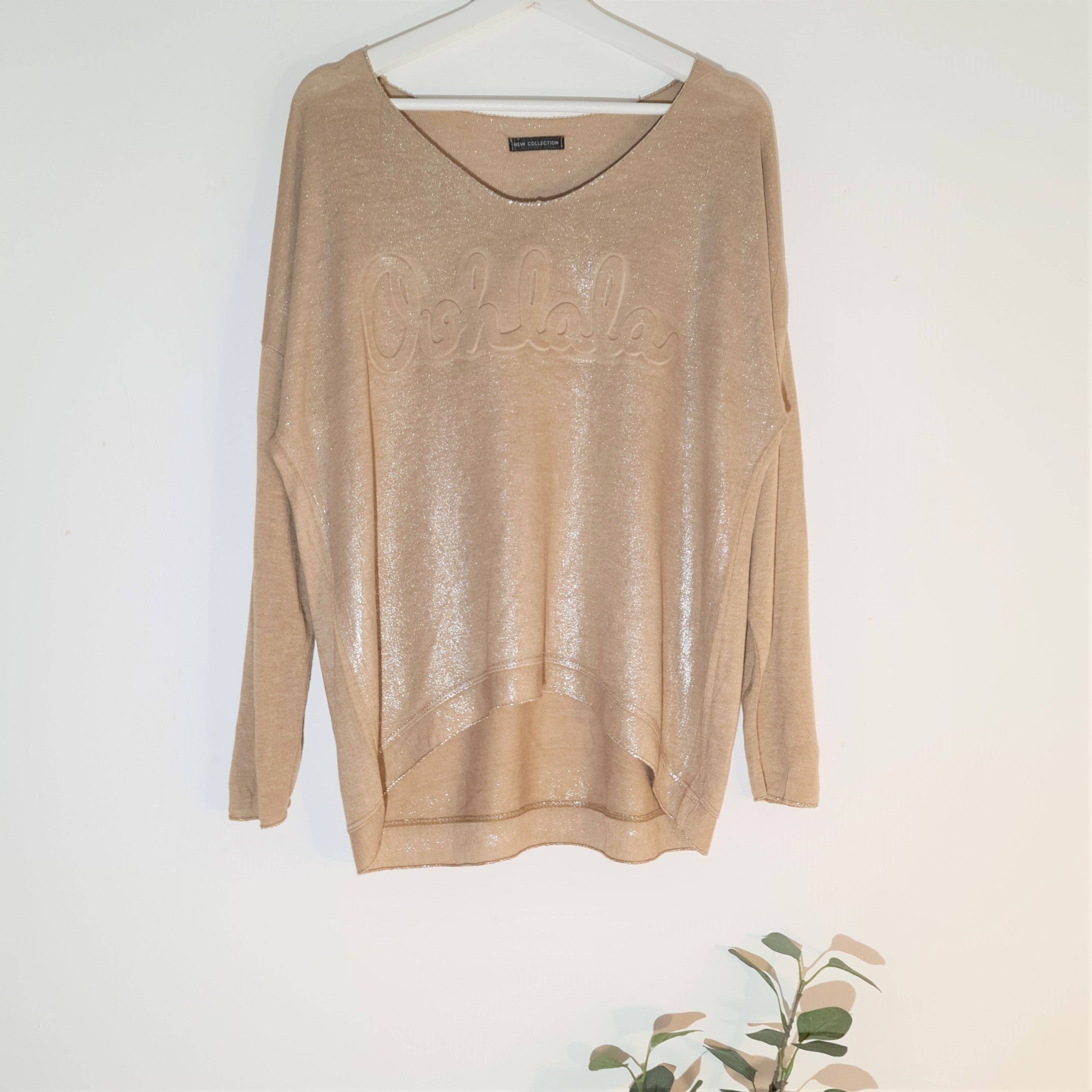 Tempest Designs - Wholesale Blouse - Women's - Oohlala embossed motif long sleeve top with subtle silver sheen (M-L)0