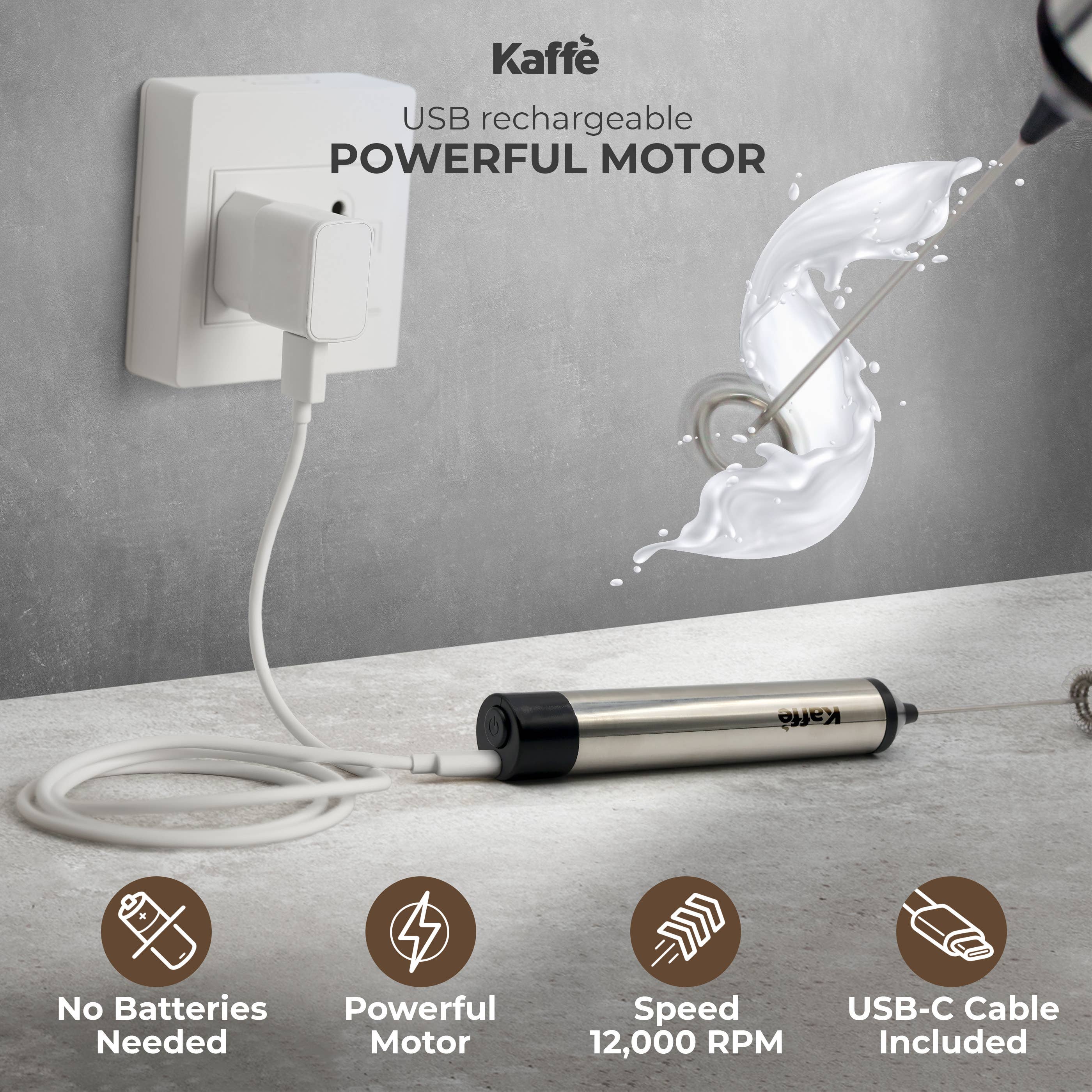 Kaffe - Wholesale Kitchen Tool/Gadget - Kaffe Handheld Milk Frother with Stand - USB Rechargeable7