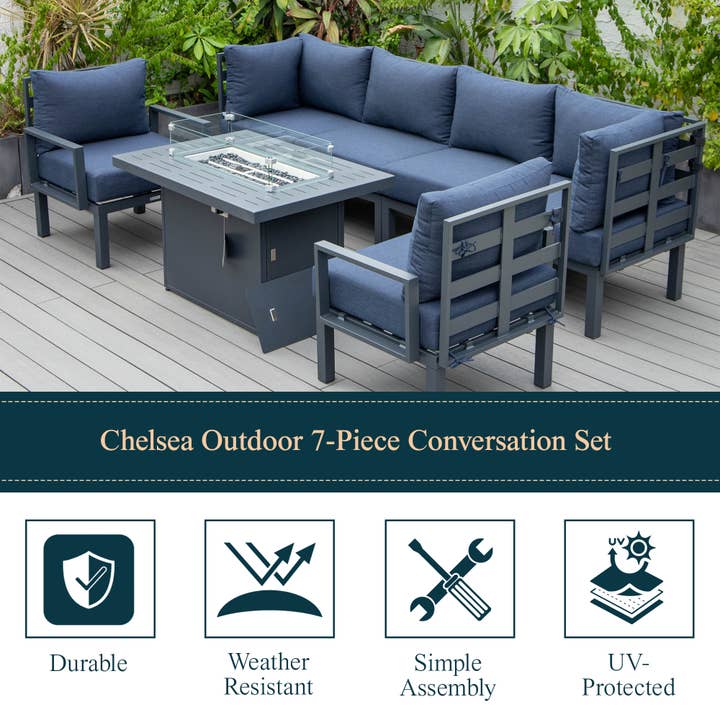 LeisureMod - Wholesale Patio Set - Chelsea 7-Piece Patio Sectional Set with Fire Pit Table17