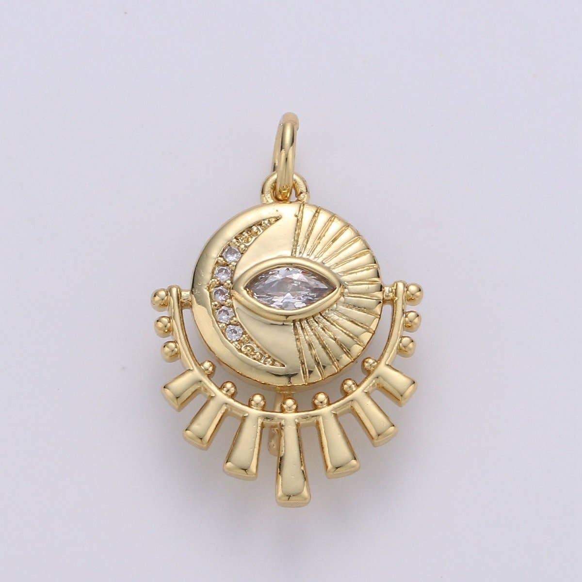 Aim Eternal - Wholesale Pendant/Charm Necklace - 14K Gold Filled Moon Charm - Celestial Pendant Necklace - Crescent Moon Evil Eye Layering Necklace - Lunar Jewelry Gold medallion Charm D-2140