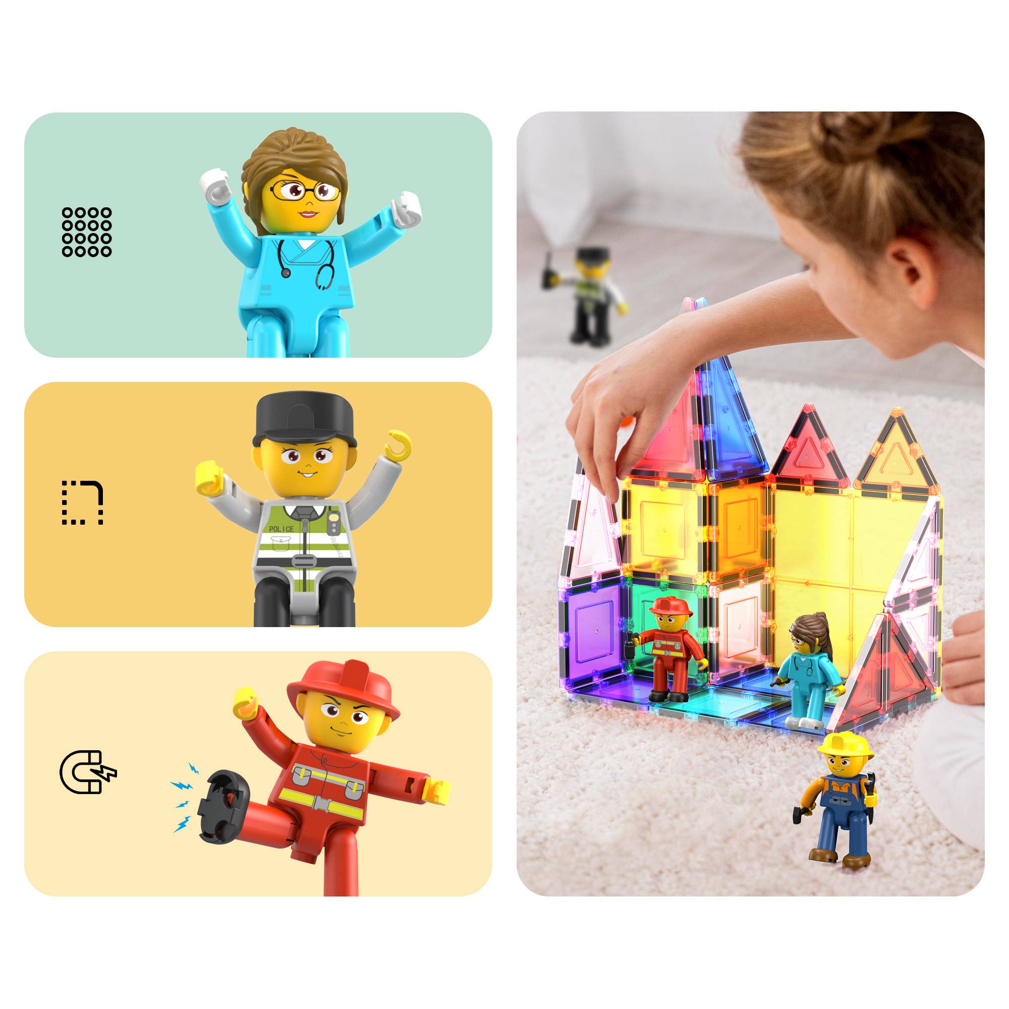 PicassoTiles - Wholesale Toy Set - Kids - PicassoTiles 4pc City Builder Magnetic Action Figures3