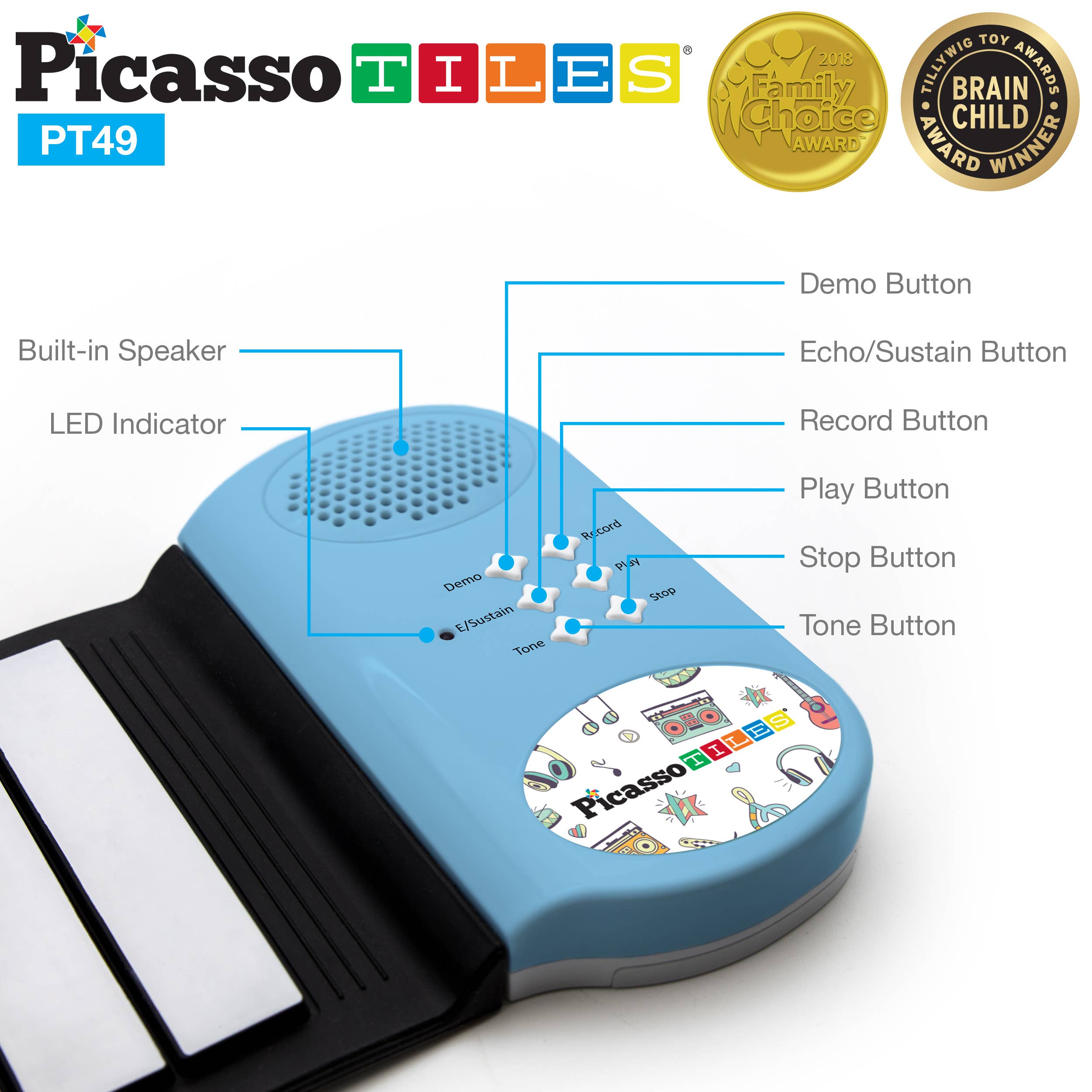 PicassoTiles - Wholesale Musical Toy - Kids & Baby - PicassoTiles Flexible Roll-Up Piano Keyboard3