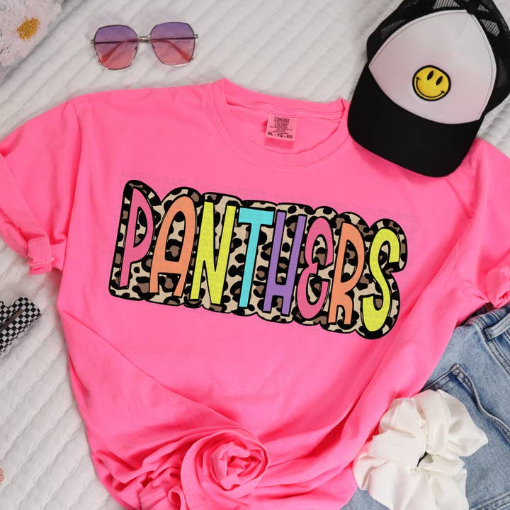 Panthers Bright Color Doodle Leopard Print DTF Transfer for wholesale by Flawless Transfers