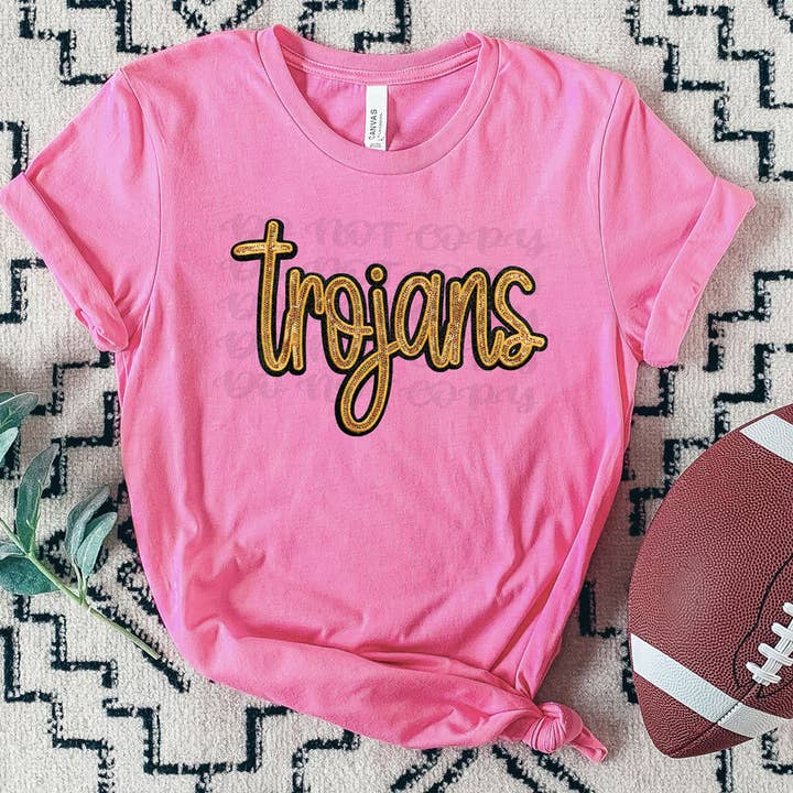 Trendy Transfers - Wholesale Sublimation transfer - Trojans Faux Gold Sequin Patch DTF Heat Transfer