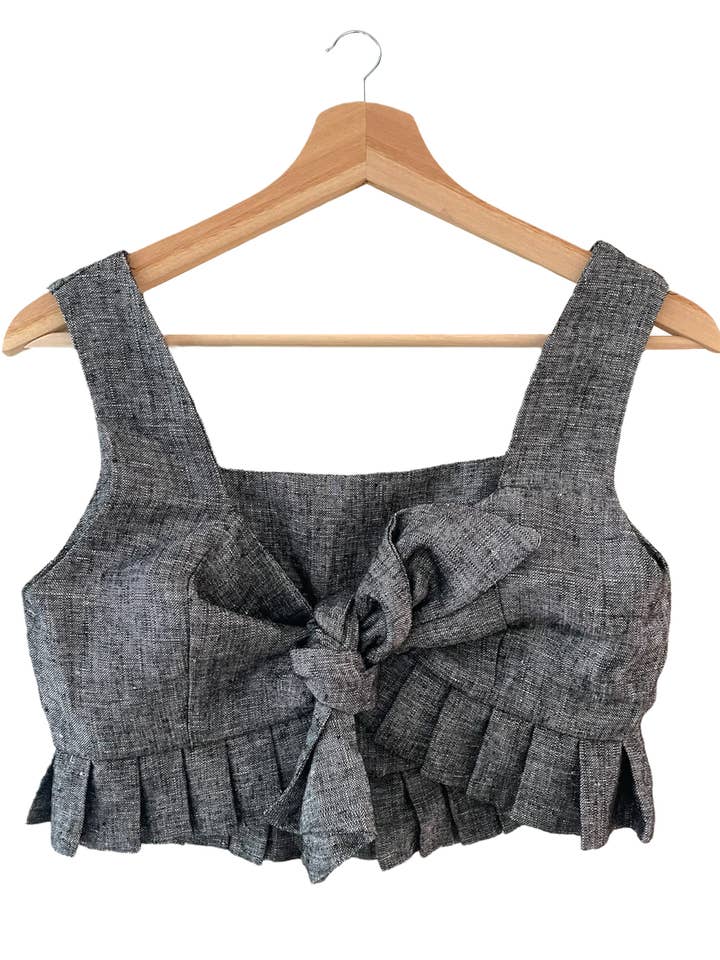 Blusa Joan Crop Fit para mujer en lino color carbón jaspeado para venta al por mayor de Cut From The Same Cloth