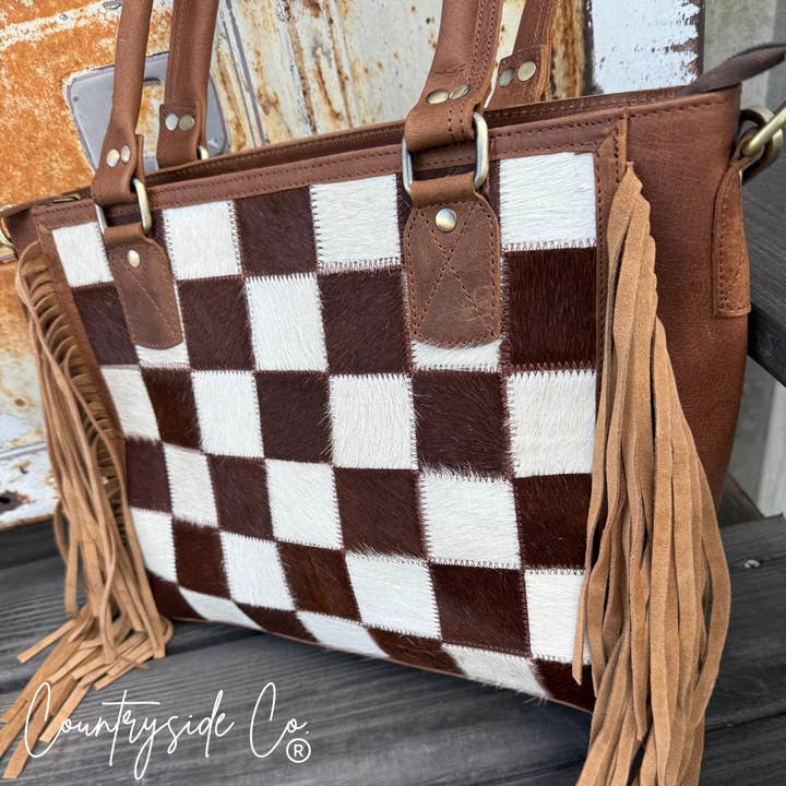 Texas Western Cowhide Bags and More - Wholesale Top Handle Bag - Women's - Canyon Check Cowhide Purse1