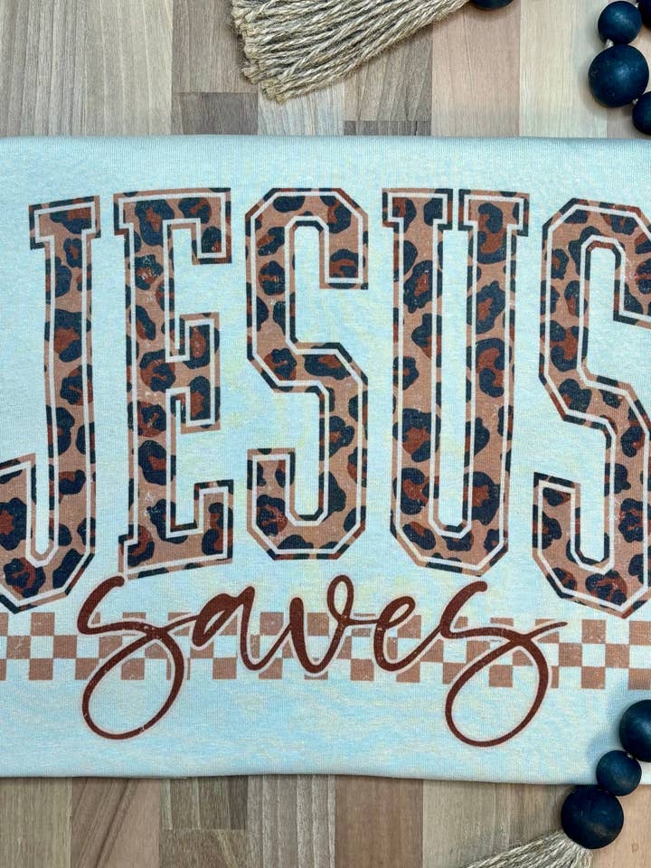 Leopard Jesus Saves SUBLIMATION TEE for wholesale by Pink August