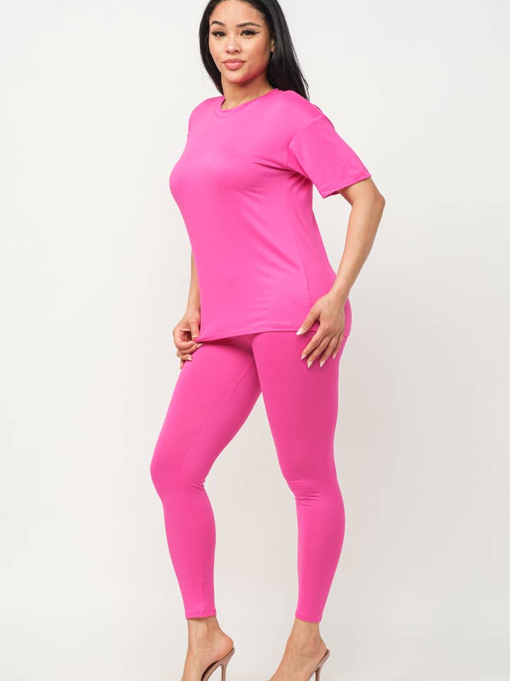 Julia by LoveJ - Wholesale Top & Pant Set (NOT Loungewear) - Women's - Plus Size Brushed Dty Round Neck Top Leggings Set2