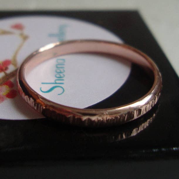 Rose gold bamboo ring in solid 10k rose gold, womens gold ring, thin gold ring, hammered gold band for wholesale by Sheena Jewellery