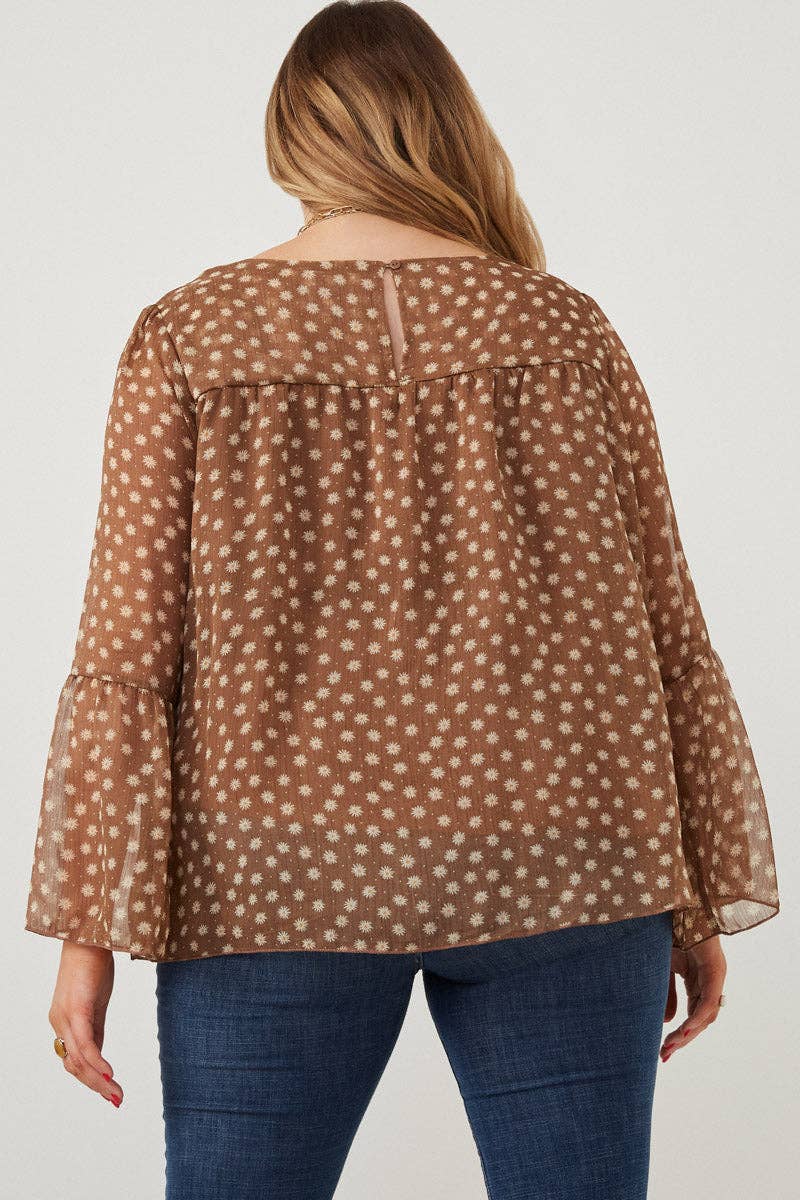 Brown Womens Daisy Print Tiered Chiffon Top for wholesale on Faire8