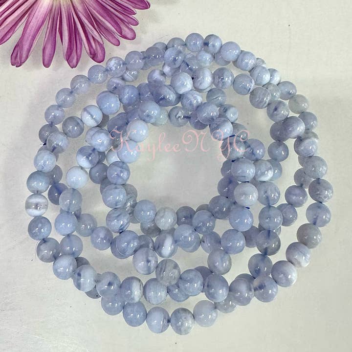KayleeNYC - Wholesale Beaded bracelet - Natural Blue Lace Agate 6mm 7.5” Crystal Bracelet1