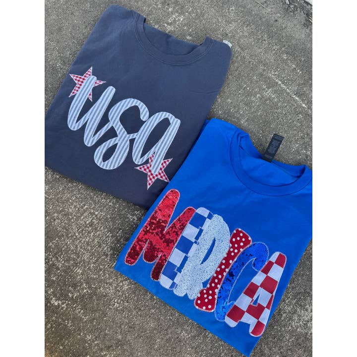 Shop Southern Belle - Wholesale T-Shirt - Women's - Denim USA Patriotic 4th of July Short Sleeve3