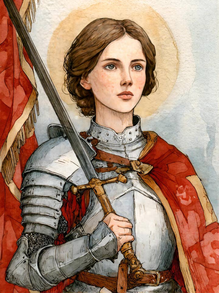 Sankt Jeanne d'Arc - Katolsk helgen - Akvareller for engroshandel hos Chesapeake Farms LLC