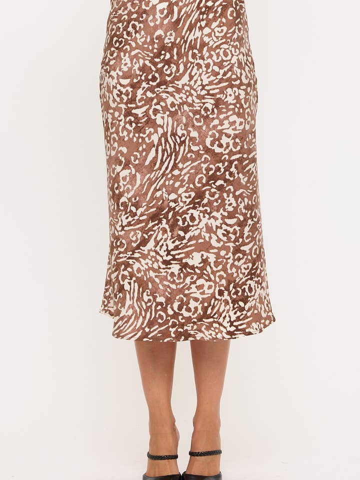 Jupe midi à imprimé animal fabriquée aux États-Unis pour la vente par Renee C.