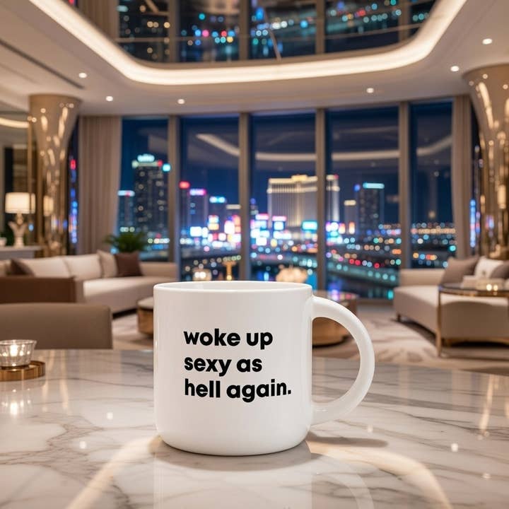 Meriwether - Vente Tasse à café - Réveillé(e) sexy comme l'enfer encore une fois... Tasse à café.3