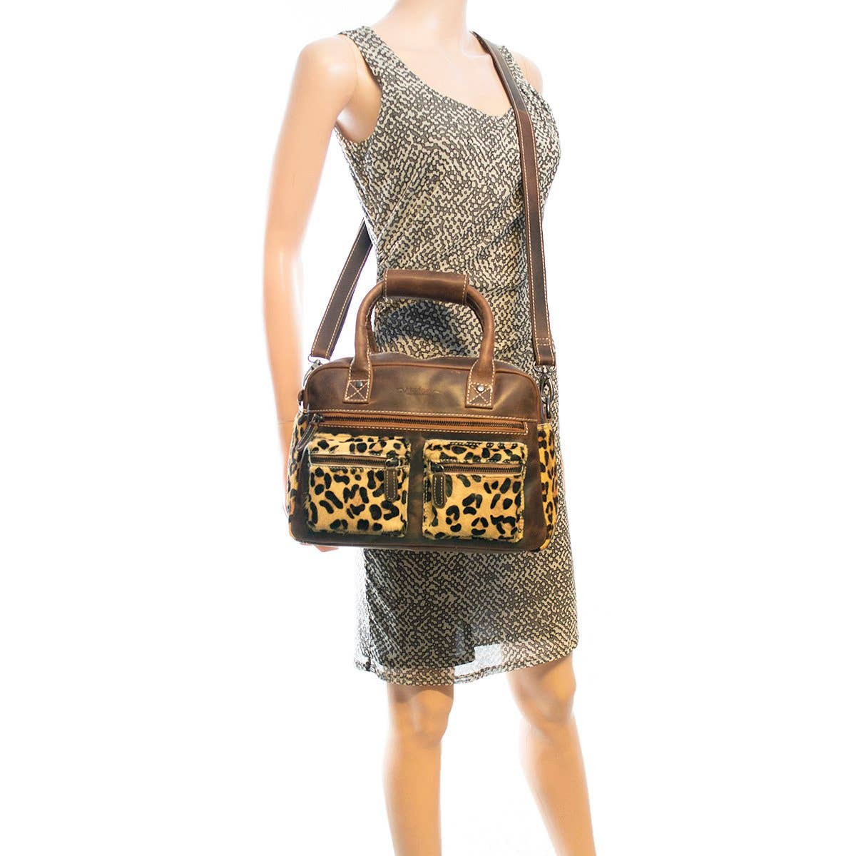 Arrigo - Wholesale Shoulder Bag - Women's - Westernbag Cognac Buffalo Leather with an Animal Print15