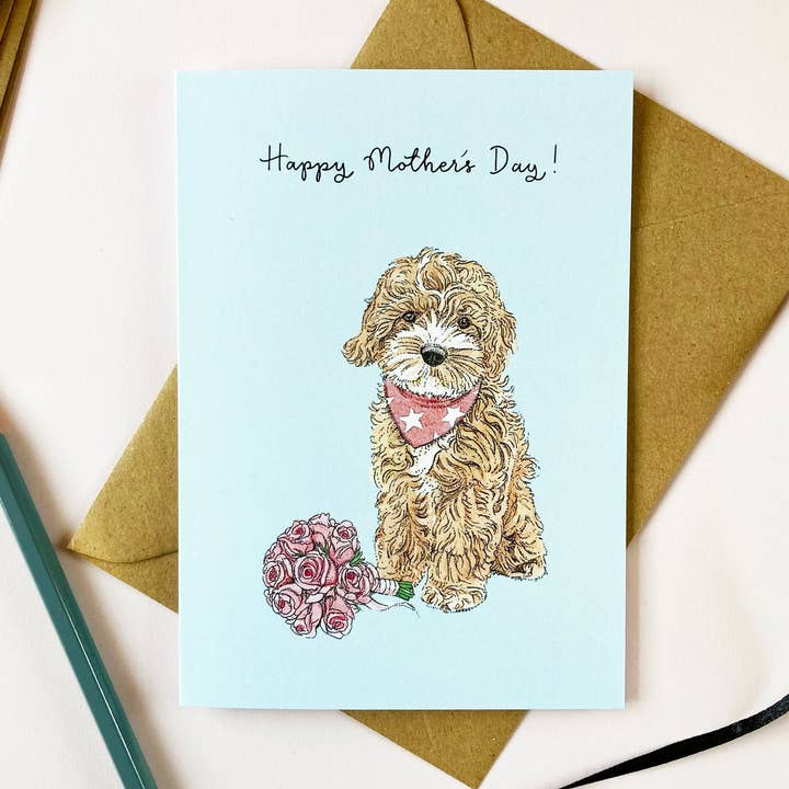 Cockapoo Dog Mother's Day Card for wholesale by Amelia Illustration