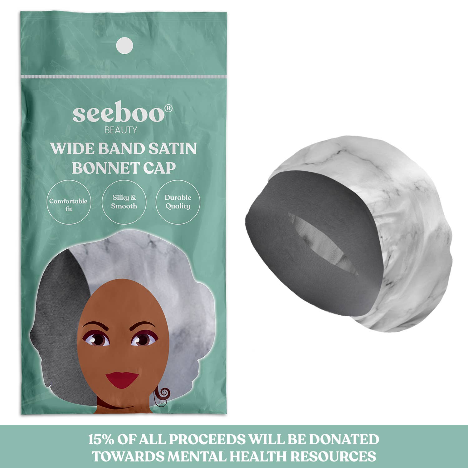 seeboo - Wholesale Sleep Cap / Bonnet - Women's - Wide Band Satin Bonnet Cap - Marble1
