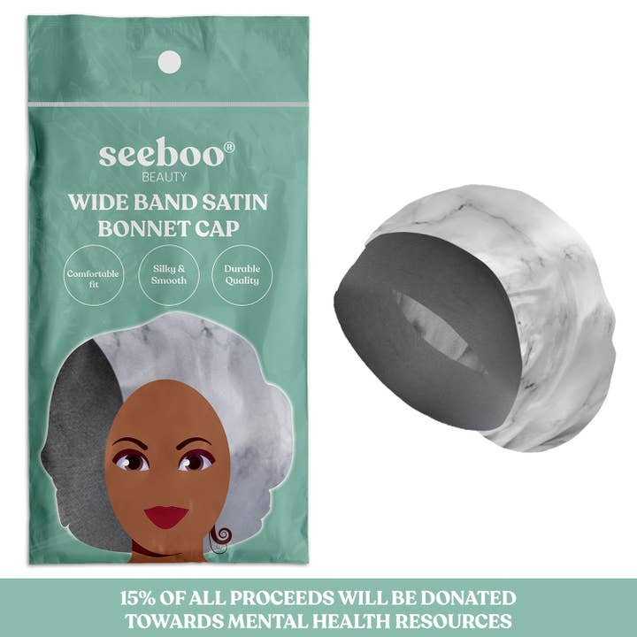 seeboo - Wholesale Sleep cap / bonnet – women's - Wide Band Satin Bonnet Cap - Marble1