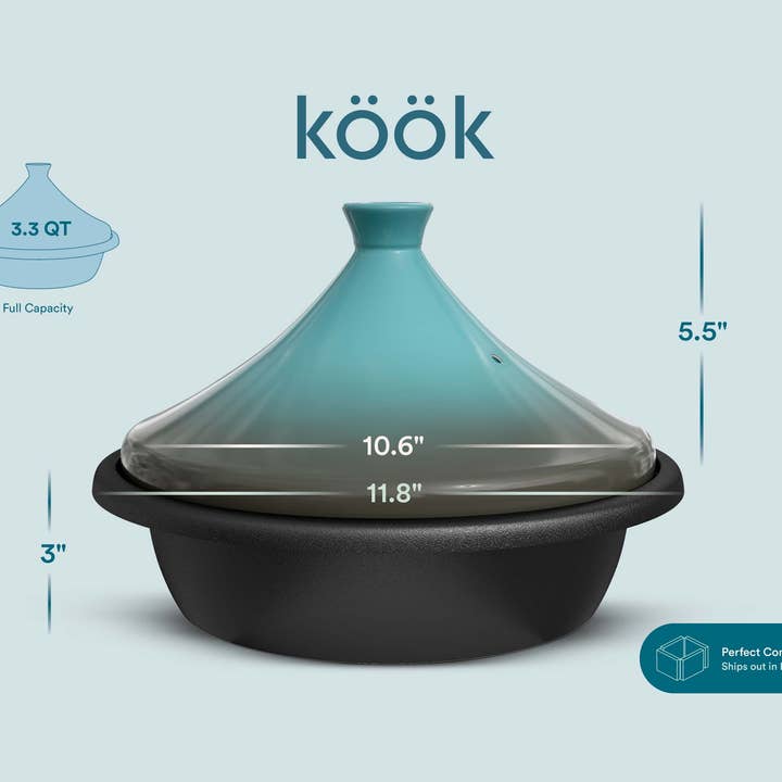 Kook - Wholesale Cooking Pot - Kook Moroccan Enameled Cast Iron Tagine, Blue, 3.3 Qt3
