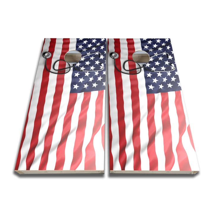 Envolturas de cornhole con la bandera estadounidense de Nurse Doctor, envolturas de cornhole, pieles de cornhole, envoltura de vinilo, juego laminado para venta al por mayor de Cornhole Stop, LLC