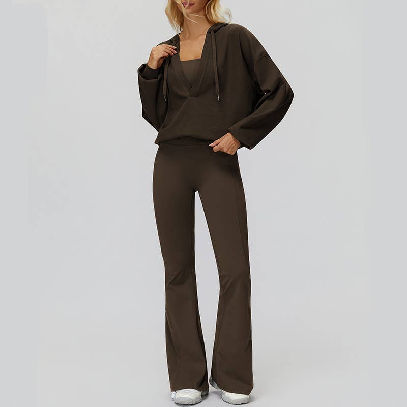 WONDERXFANS – wholesale Activewear set – Women′s – V-neck jacket+Sports tank top+High-waisted pleated back pant11