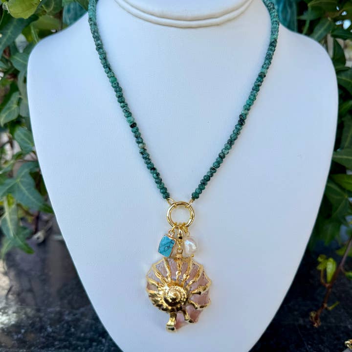 Turquoise Beaded Necklace + Seashell Pendant for wholesale by Allie Beads