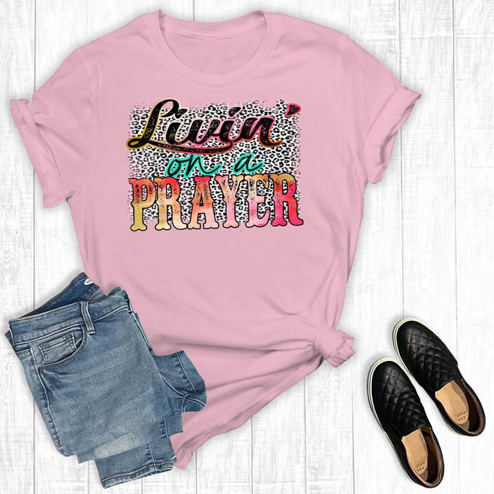 Livin On A Prayer Pink Graphic Tee for wholesale by Rebel Rose