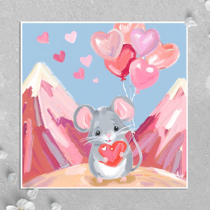 Carte de Saint-Valentin : jolis ballons en forme de souris et de cœur, je t'aime pour la vente par KalooMoon Art