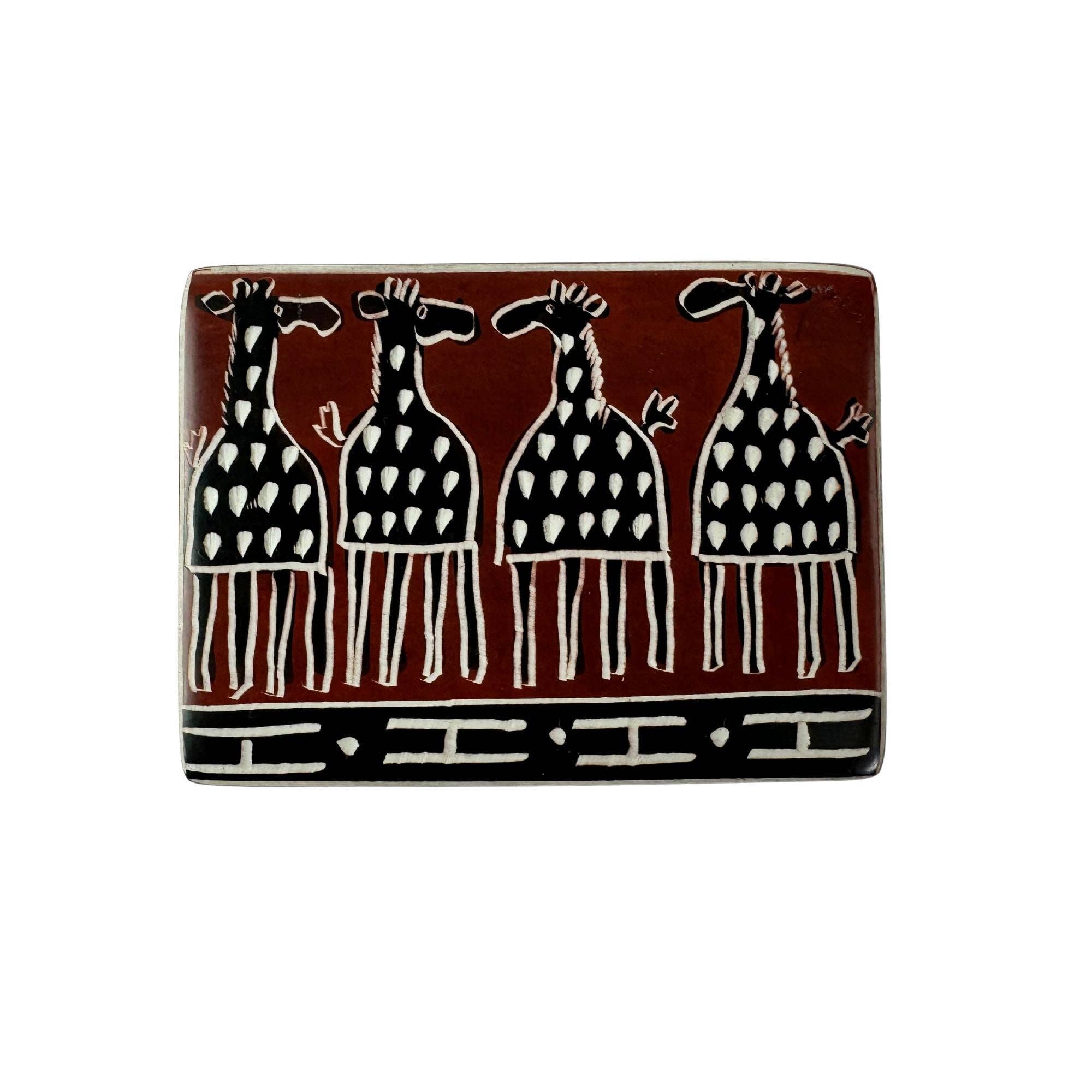 Global Crafts - Wholesale Decorative Box - Soapstone Carved Box, Brown Mudcloth Giraffes5