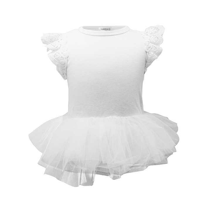 White Ruffle Short Sleeve Cotton Tutu Skirt Romper for wholesale by Fennco Styles