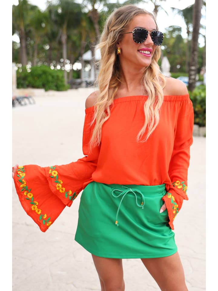 Orange Miranda Embroidered Top for wholesale on Faire1