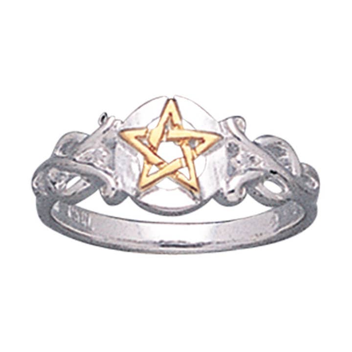 Sterling Silver Pentacle Golden Pentagram Band Ring for wholesale by Silver Insanity
