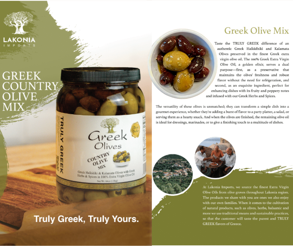 Lakonia Imports, Inc. – wholesale Olives – Greek Country Olive Mix – 1/2 gallon1