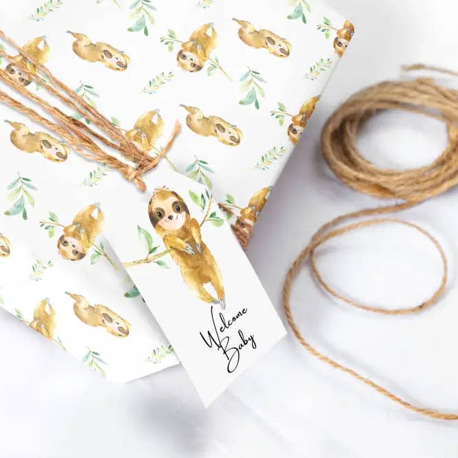 Sugar and Spice Paper - Wholesale Flat Wrap - Baby Sloth Wrapping Paper - Flat Pack Gift Wrap Sheets