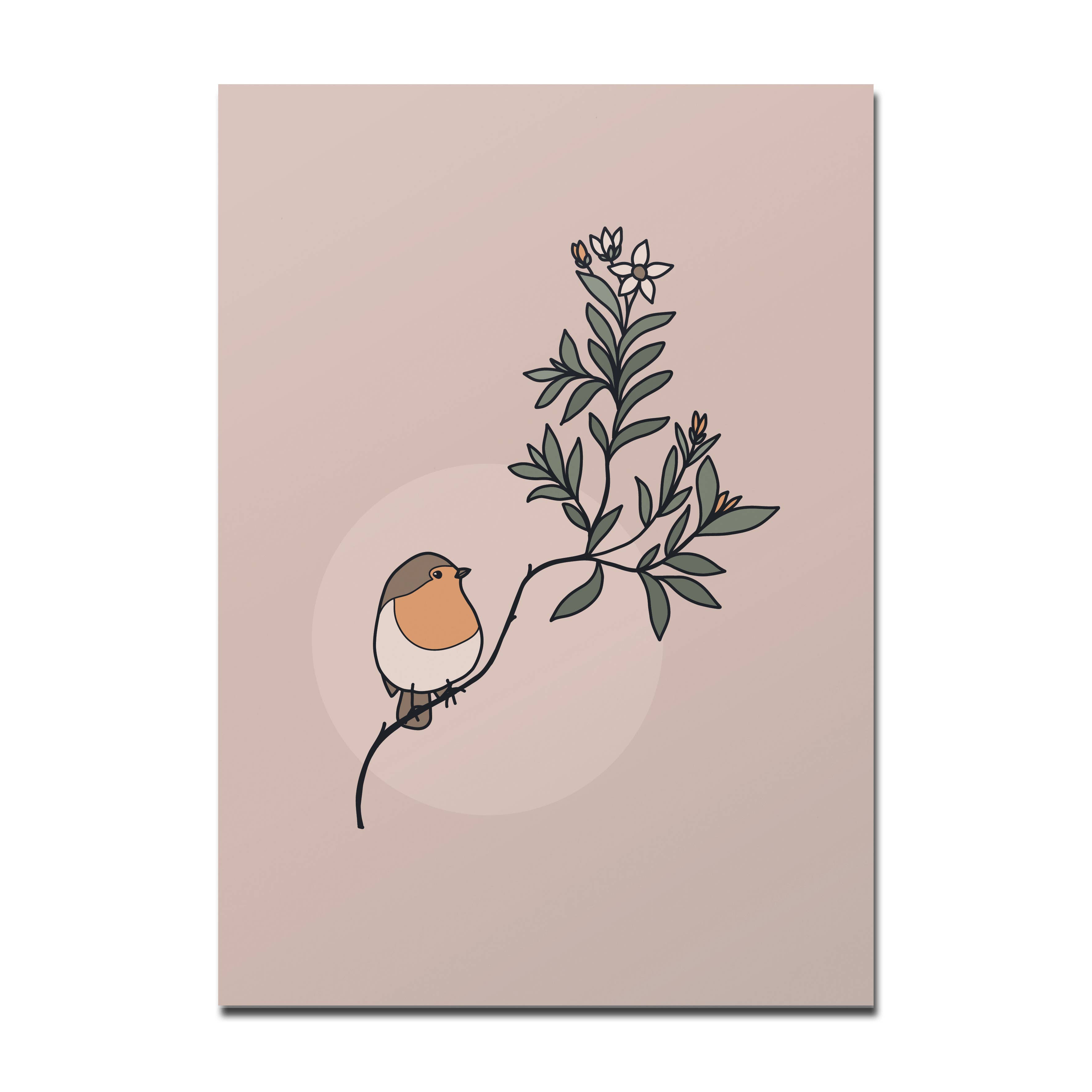 Rotberta - Wholesale Postcard - Postcard Robin with Twig0