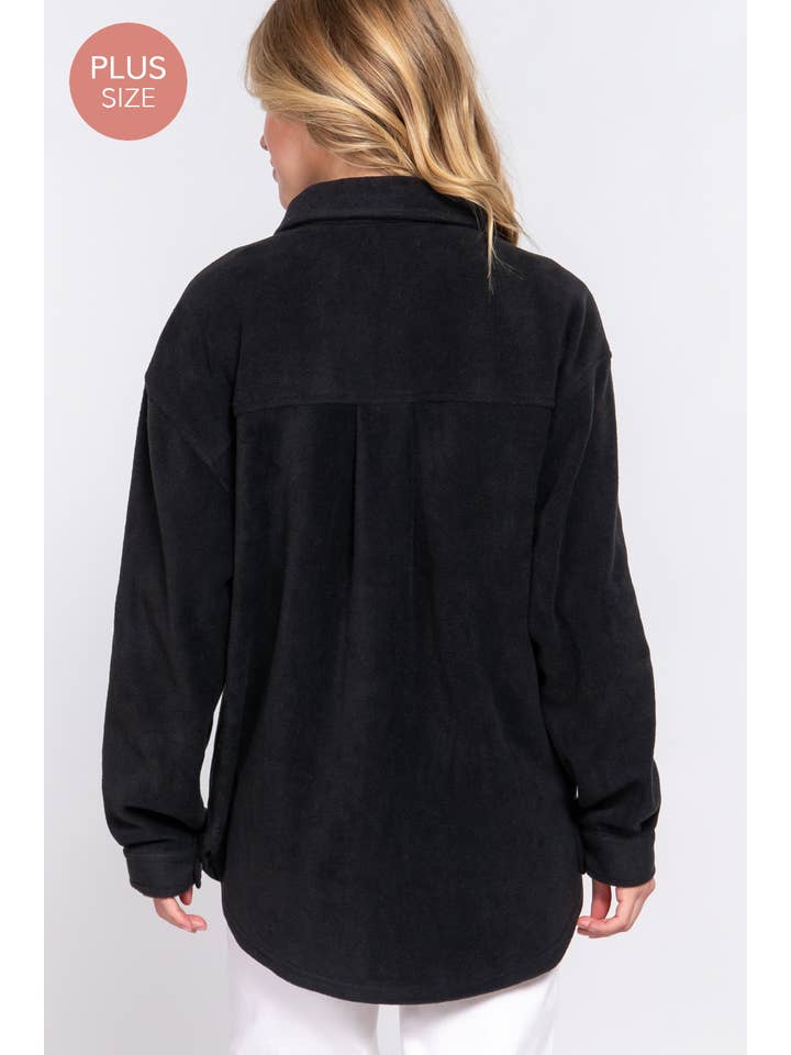 Blk Black Long Sleeve Notched Collar Front Pocket Fleece Jacket (Copy) for wholesale on Faire