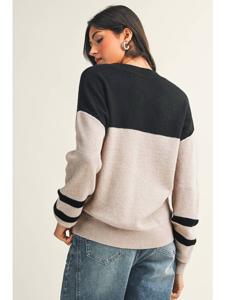 Parchment LDC Color Block Knit Striped Sleeve Detail Casual Sweater for wholesale on Faire2