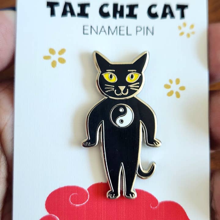 Lili Chin Art - Wholesale Lapel Pin/Button - Tai Chi Cat pin - 03 - Downward Piercing palm