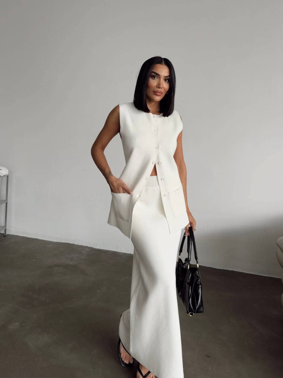 Design company-Fatma Balkir - Venta al por mayor Conjuntos de top y falda - Mujer - Conjunto de falda larga de punto y blusa sin mangas0