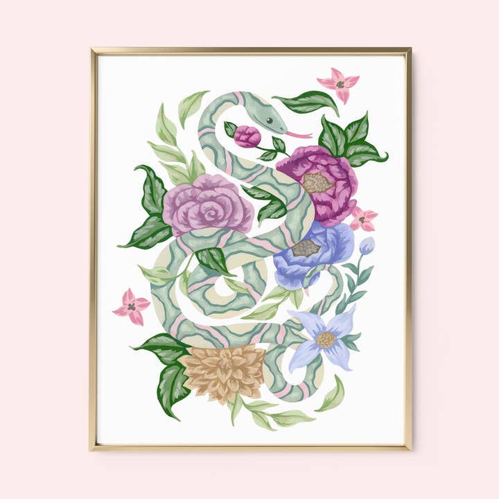 Snake Floral Art Print for wholesale by Mia Whittemore