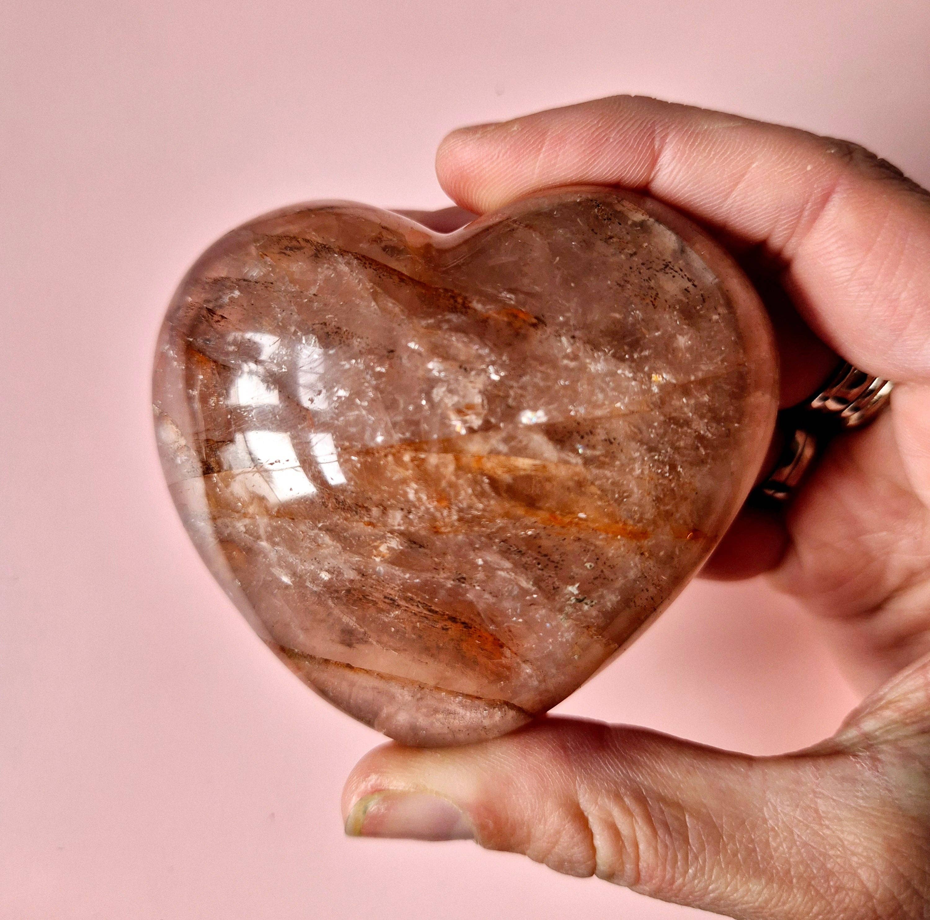 Moonlight Gemstones - Venta al por mayor Piedras/cristales espirituales - Corazones grandes de cuarzo fuego con piedra preciosa (El regalo perfecto para San Valentín) Cuarzo hematóide32