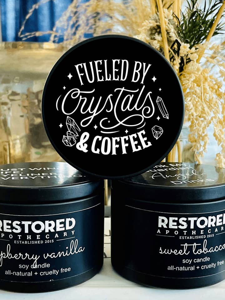Crystals & Coffee- Black Travel Tin for wholesale by Restored Apothecary