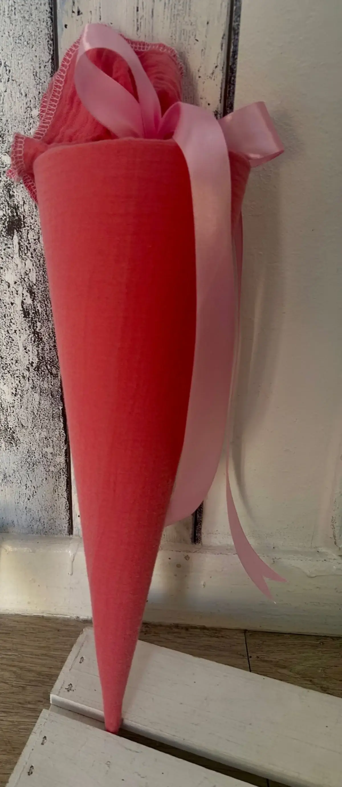 Küstenfieber® - Vente Sachet cadeau/boîte cadeau pour invités - Cône d'école en mousseline rose – fait main – 35 cm / 70 cm8