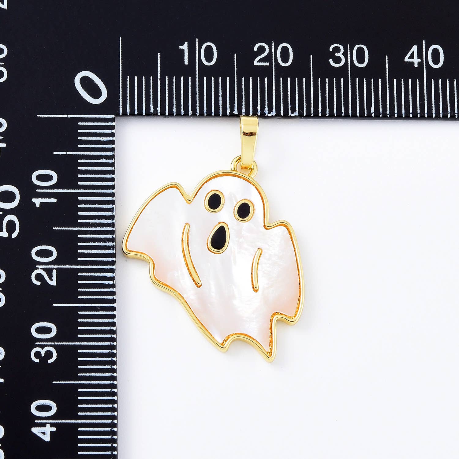 Beads Creation - Wholesale Pendant/Charm Necklace - Mother of Pearl Halloween Ghost Charm in Gold Filled, CP20831