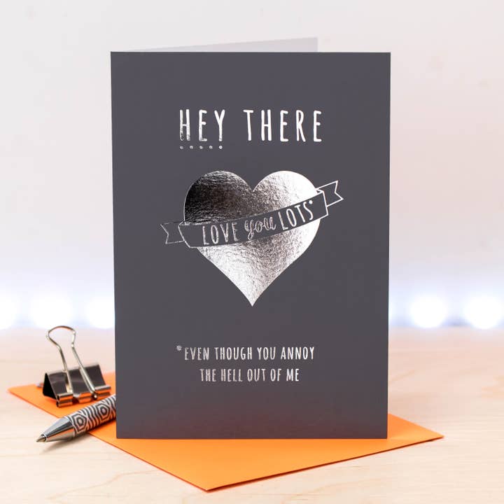 Funny Silver Foiled Love You Lots Anniversary Card for wholesale by Coulson Macleod (U.S. Duties Paid)
