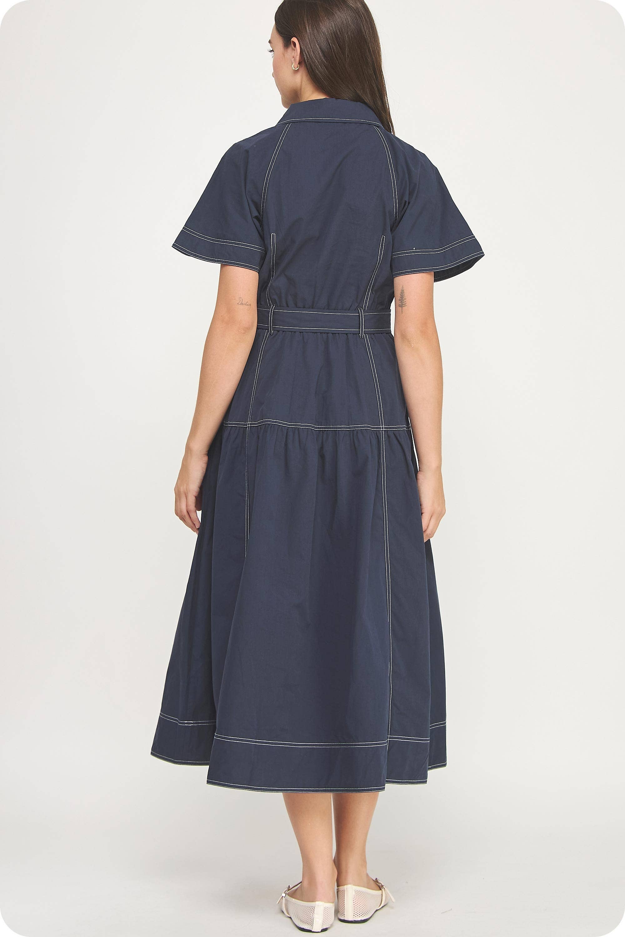 Strut & Bolt - Vente Robe – femme - Robe midi en popeline à col surpiqué3