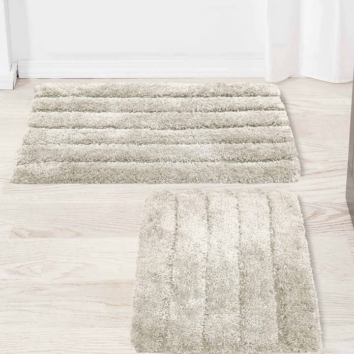 home mart goods – wholesale Bath mat set – 2 Piece Bath Mat Set - Ivory Solid Striped Soft Plush